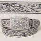 Hand Tooled Genuine Leather Belt and Buckle - Grey