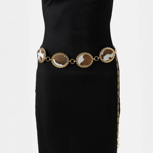 Western Cowhide Disc Chain Belt - Brown