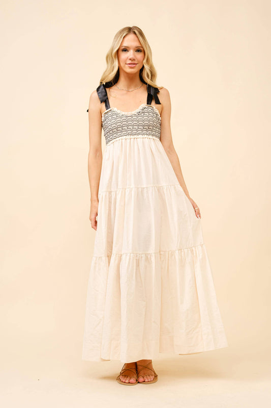Summer Nights Black Ribbon Maxi Dress