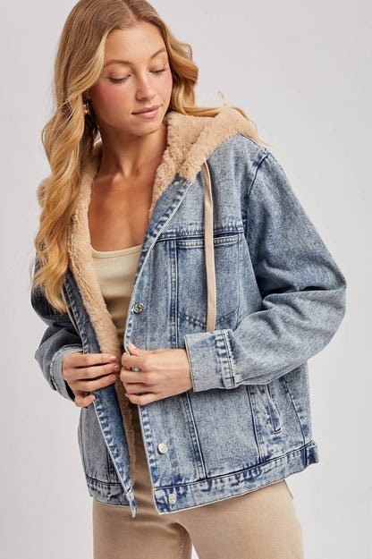 Blue Ridge Teddy Lined Denim Jacket with Hood