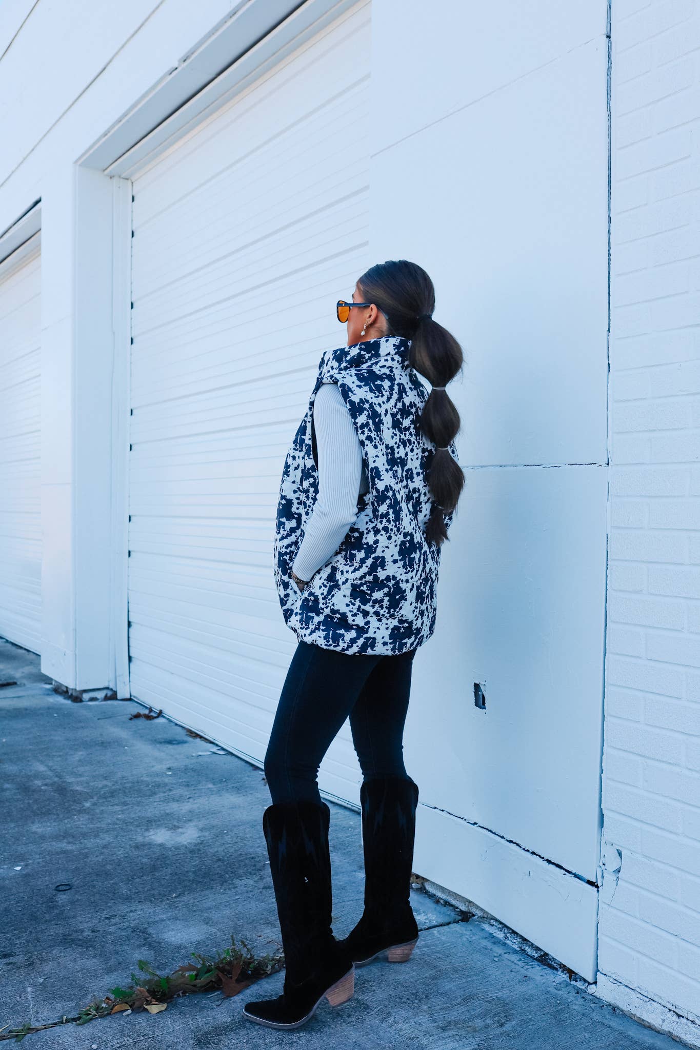 Black and White Cowhide Puffer Vest