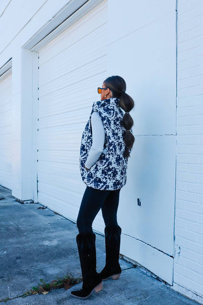 Black and White Cowhide Puffer Vest