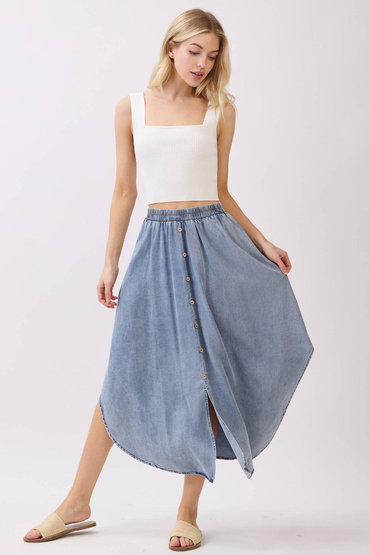 The Blue Sage Tencel Midi Skirt