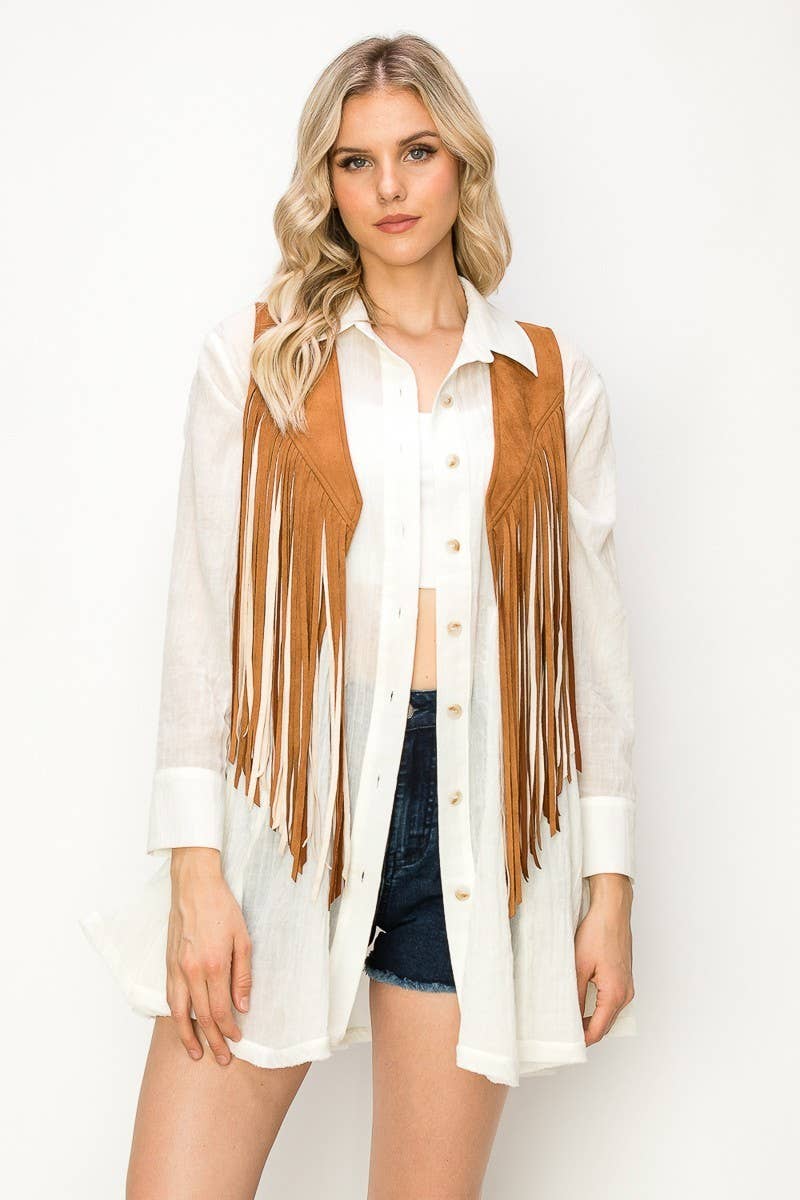 Wisteria Lane - Boho Western 2Tone Fringed Suede Vest
