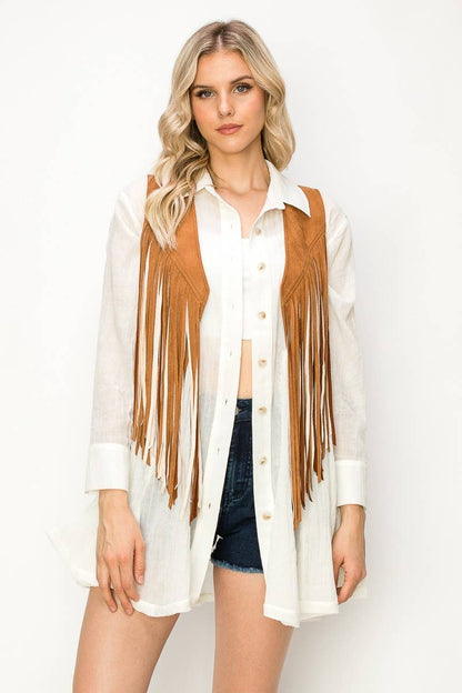 Wisteria Lane - Boho Western 2Tone Fringed Suede Vest