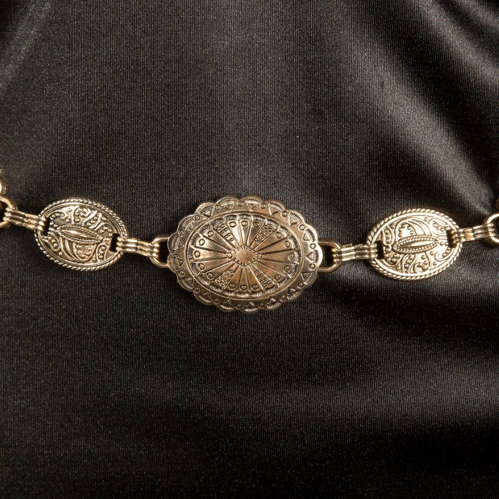 Western Abstract Pattern Concho Chain Belt