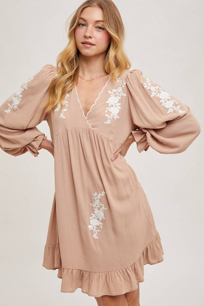 Boho Floral Embroidered Mini Dress