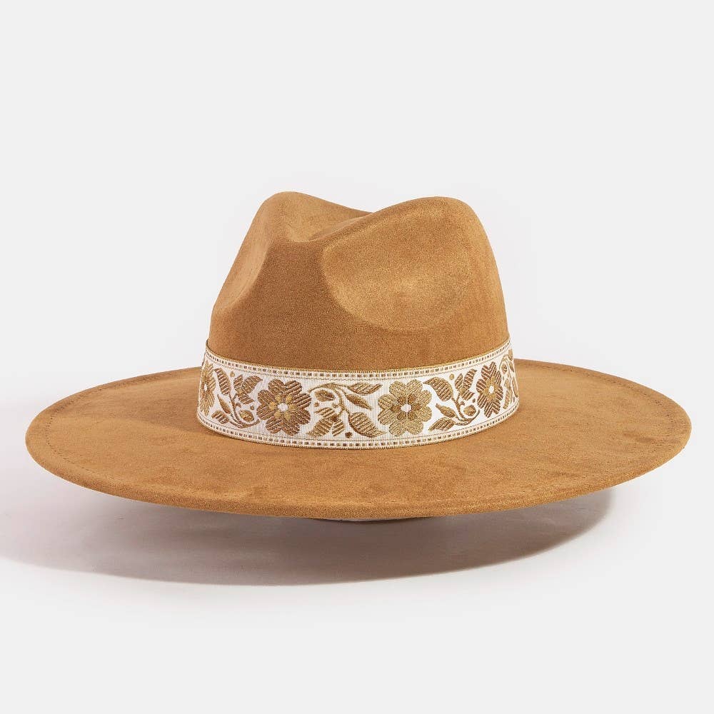 Boho Floral Wide Brim Adjustable Hat