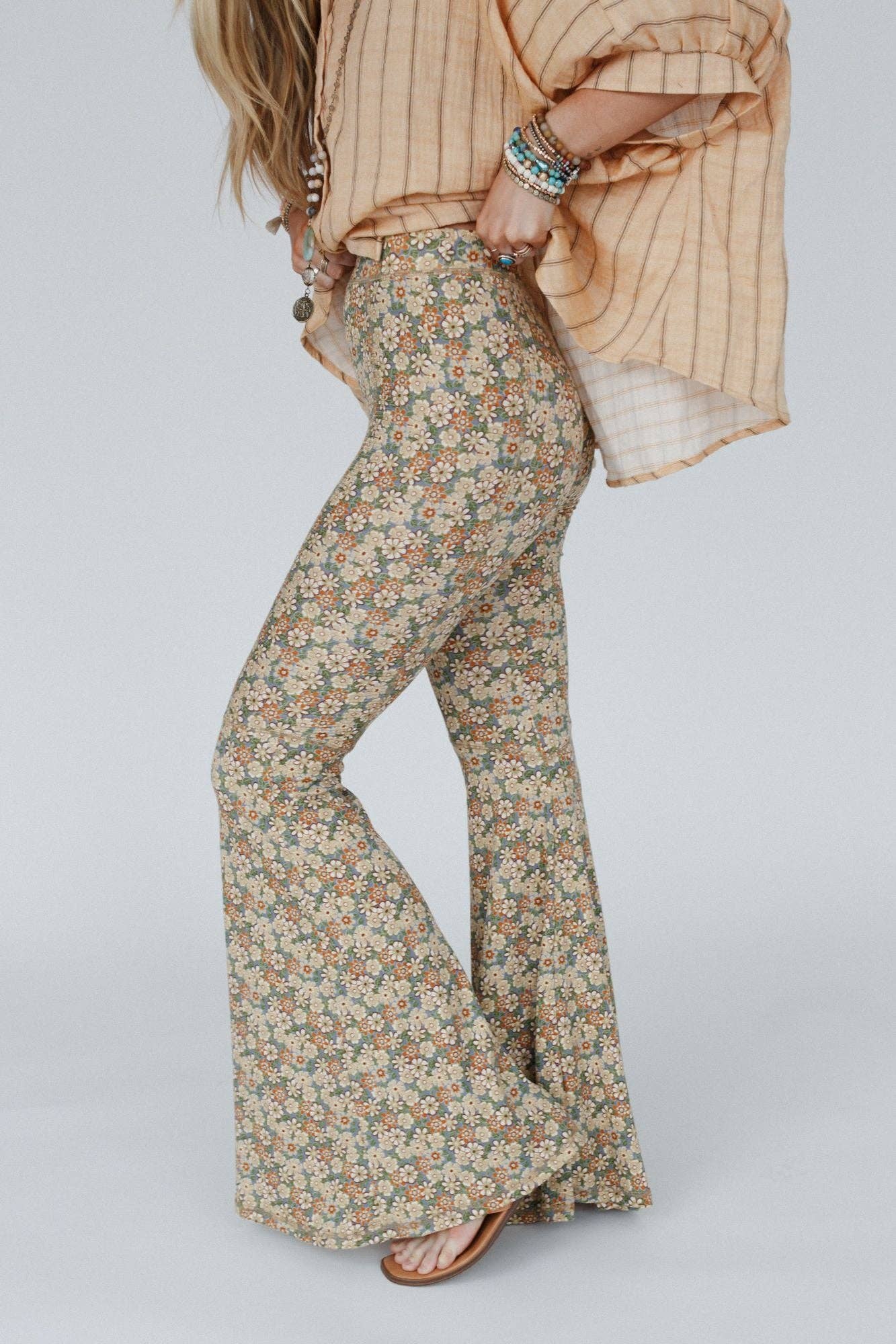 Dream in Flowers Flare Pants - Denim Khaki by Three Birds Nest