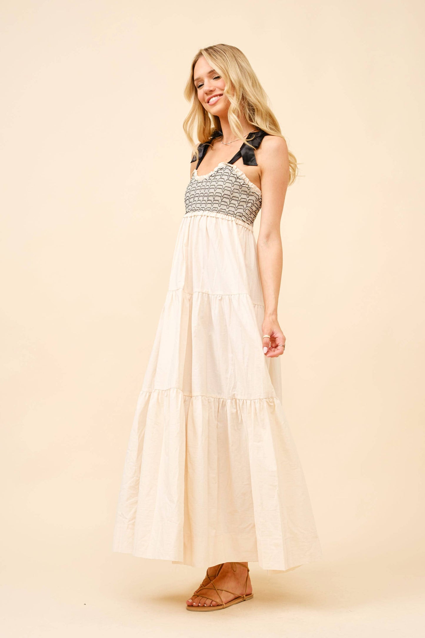 Summer Nights Black Ribbon Maxi Dress