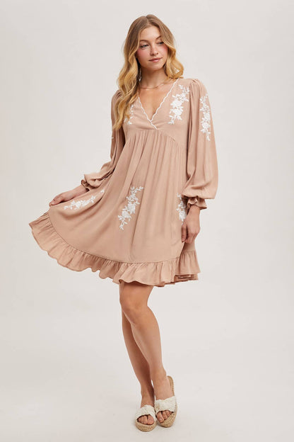 Boho Floral Embroidered Mini Dress