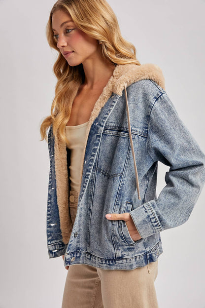 Blue Ridge Teddy Lined Denim Jacket with Hood