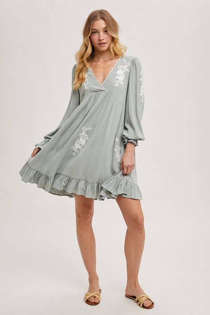 Boho Floral Embroidered Mini Dress