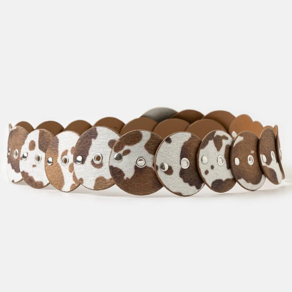 Faux Cowhide Large Round Buckle Belt