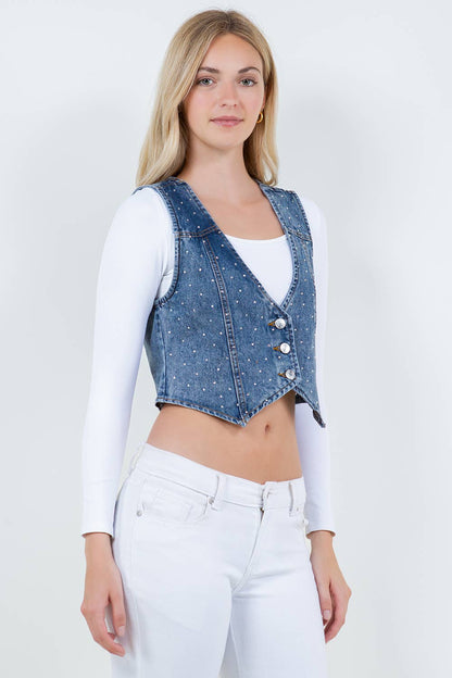 Rhinestone Cowgirl Denim Vest