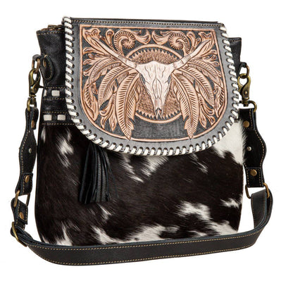 Spirit Of The Herd Hand-Tooled Leather Hair-On Bag