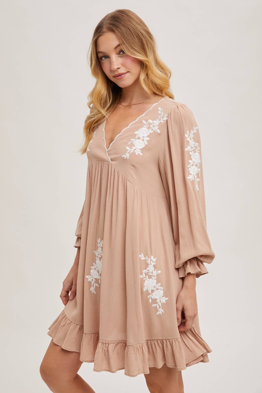 Boho Floral Embroidered Mini Dress