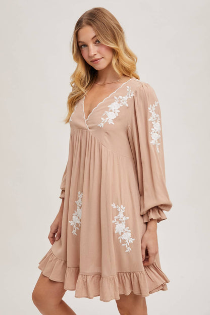 Boho Floral Embroidered Mini Dress