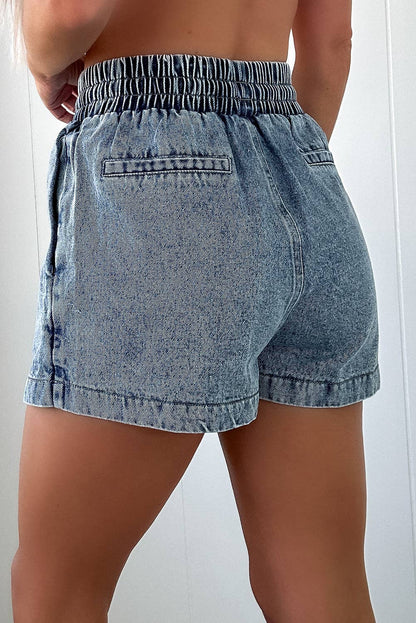 High Waisted Drawstring Denim Shorts with Pockets