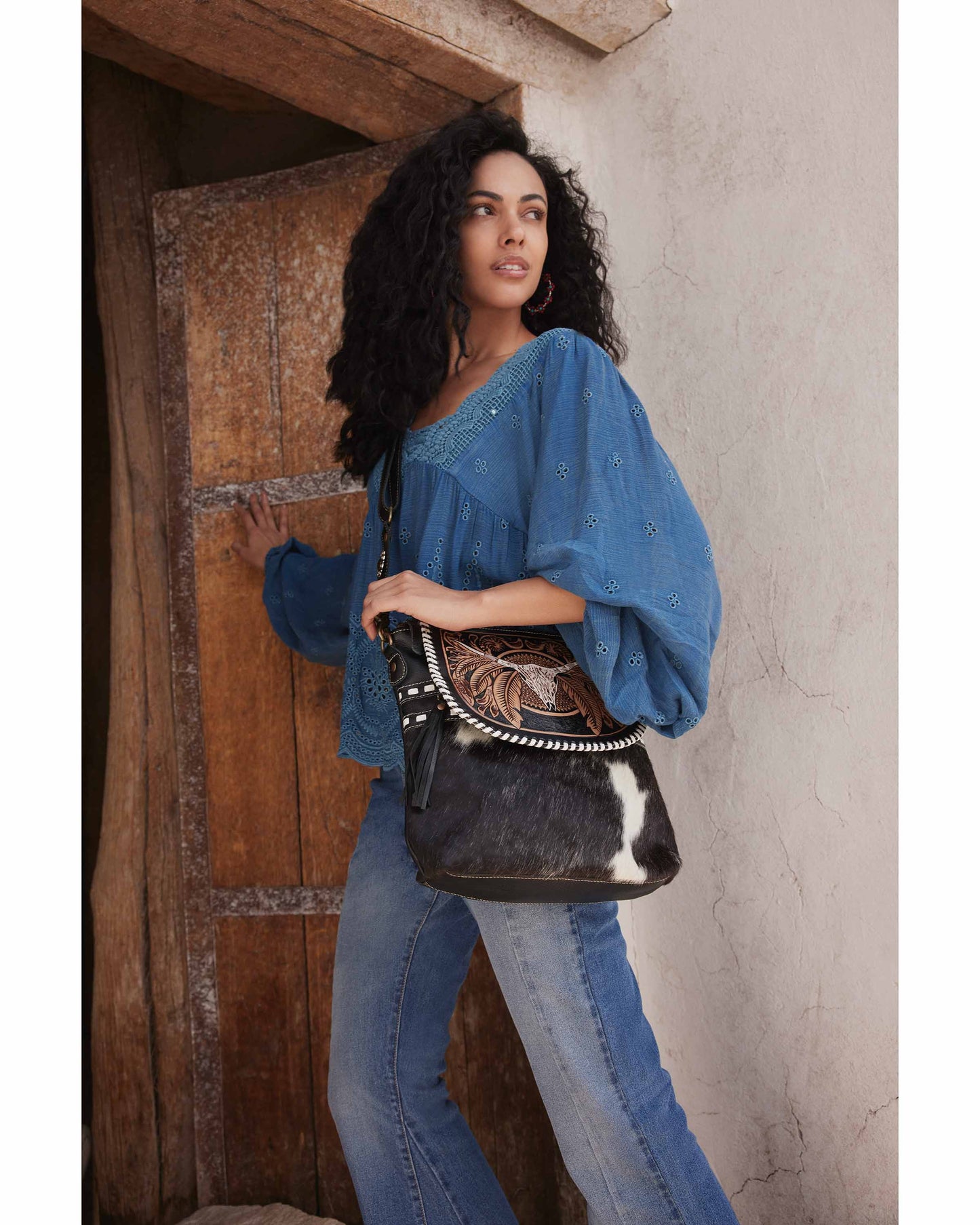 Spirit Of The Herd Hand-Tooled Leather Hair-On Bag