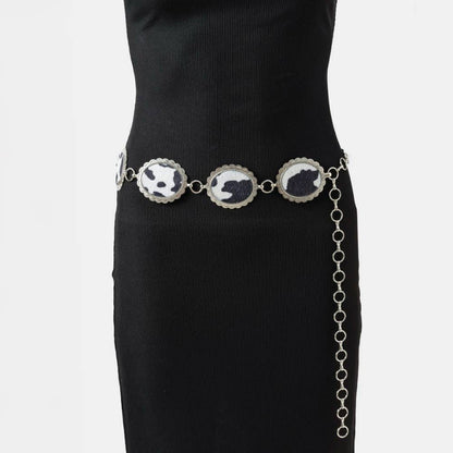 Western Cowhide Disc Chain Belt - Brown