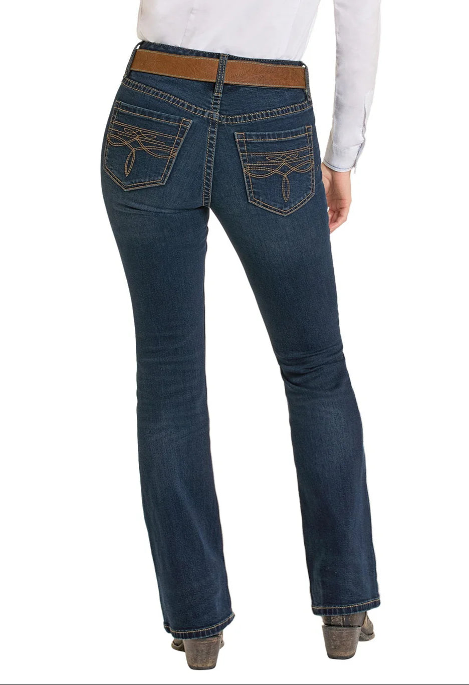 Mid Rise Boot Stitch Bootcut Riding Jeans by Rock and Roll Denim - Dark Wash