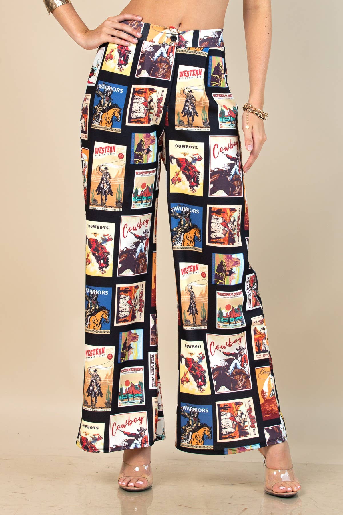 Western Cowboy Stamp Print Dress Pants