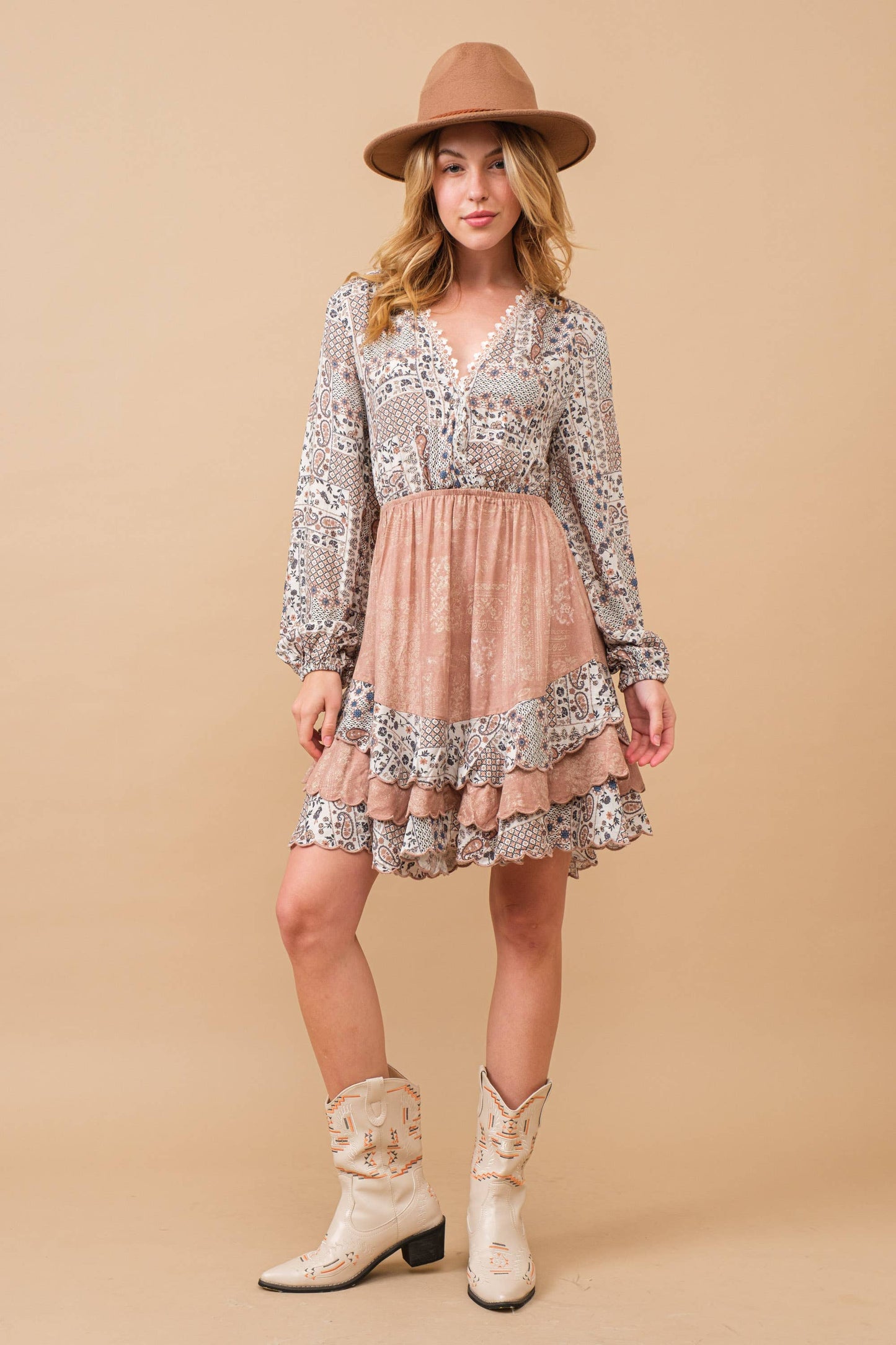 Mix Vintage Pattern Mini Dress