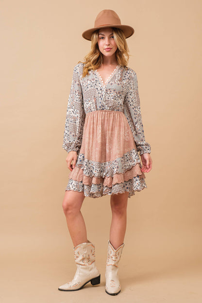 Mix Vintage Pattern Mini Dress