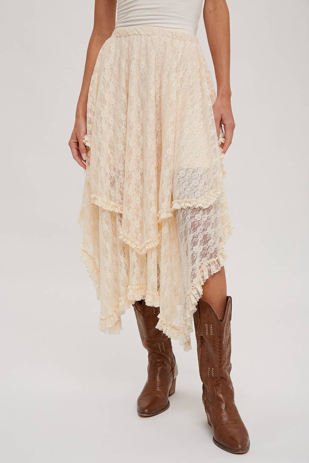 Lace Tiered Midi Skirt