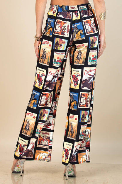 Western Cowboy Stamp Print Dress Pants