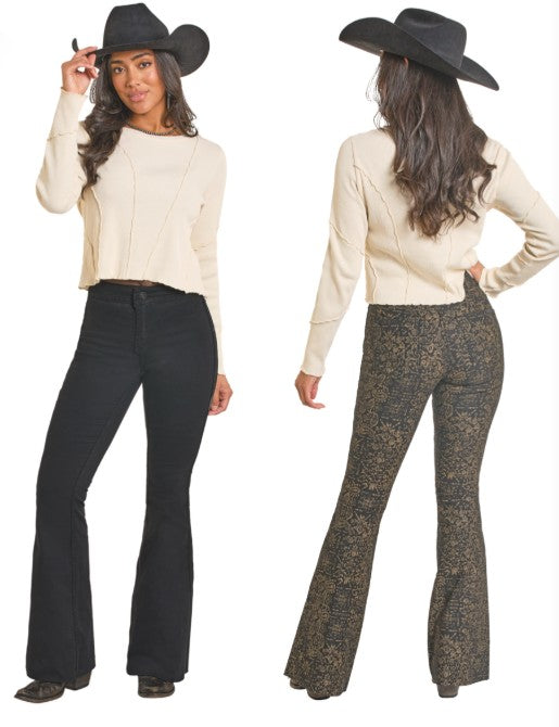Black Reversible Button Flares by Rock and Roll Denim