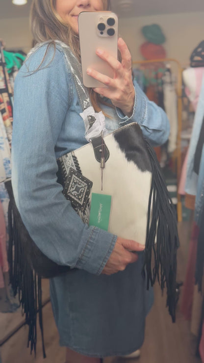 Trinity Ranch Hair On Cowhide Concealed Carry Tote - black and white hide