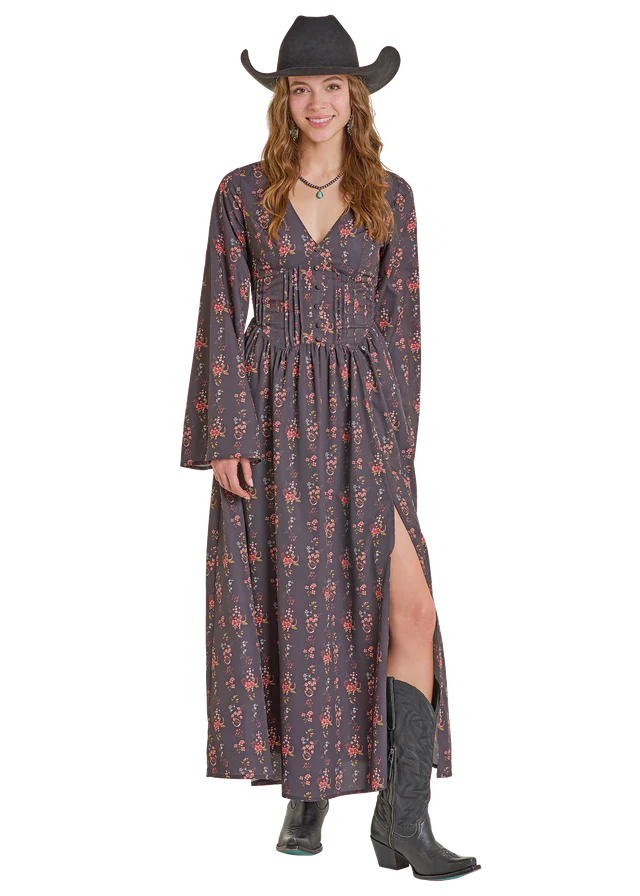 Floral Printed Dress with Bell Sleeves by Rock and Roll Denim