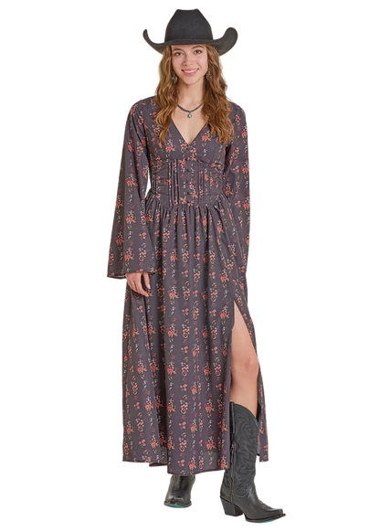 Floral Printed Dress with Bell Sleeves by Rock and Roll Denim